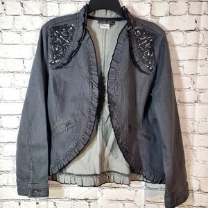 City Girl Nancy Bolen Embellished Open Front Denim Jacket Size M